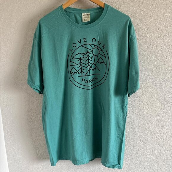 Comfort Wash Tops - Love Our Parks National Parks Turquoise Short Sleeve tee shirt